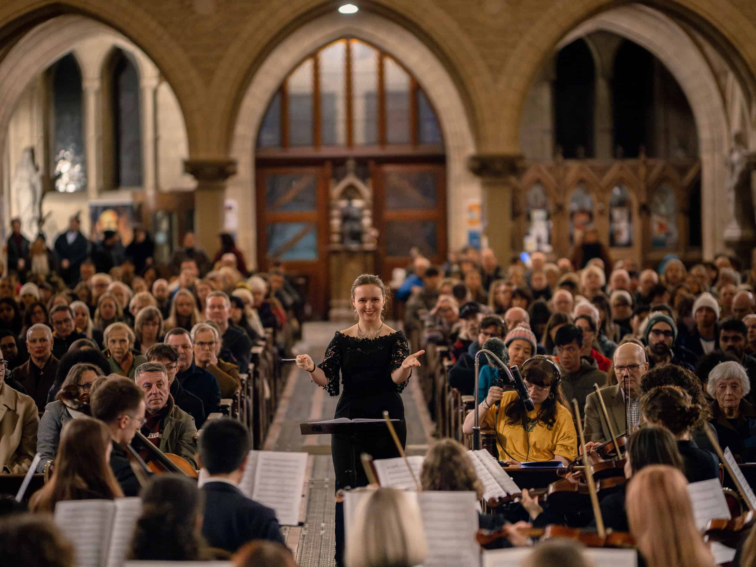 Orchestra performing in winter concert